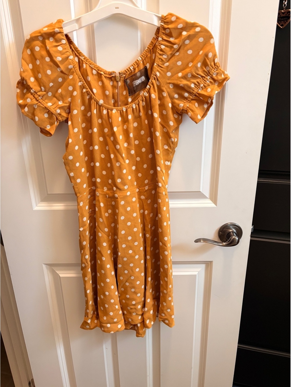 Reformation Mustard Polka Dot Dress 100% Viscose Cottagecore Size 0